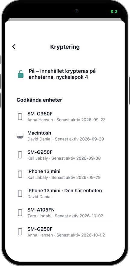 Krypteringsvyn med godkända enheter